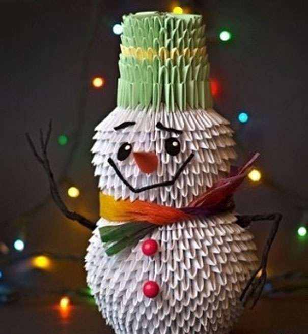 Снеговик в технике модульного оригами